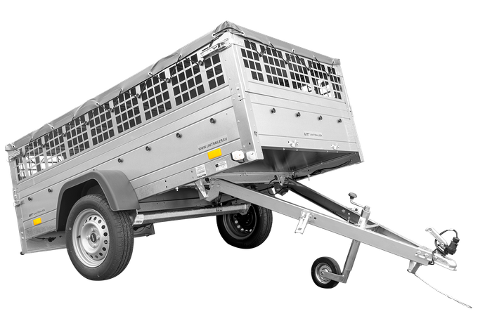 REMORQUE VOITURE UTILITAIRE 200X125 AVEC BÂCHE PLATE, RIDELLES GRILLAGÉES ET ROUE JOCKEY – GARDEN TRAILER 201 KIPP