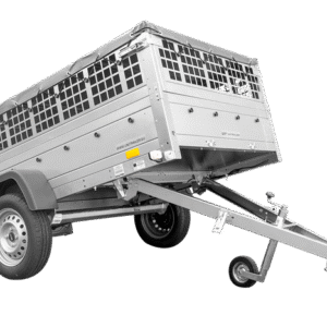 REMORQUE VOITURE UTILITAIRE 200X125 AVEC BÂCHE PLATE, RIDELLES GRILLAGÉES ET ROUE JOCKEY – GARDEN TRAILER 201 KIPP